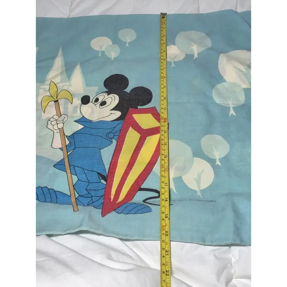 Disney 70s Mickey Mouse Frontierland Blue Pillowcase Knight Princess Vtg Cham